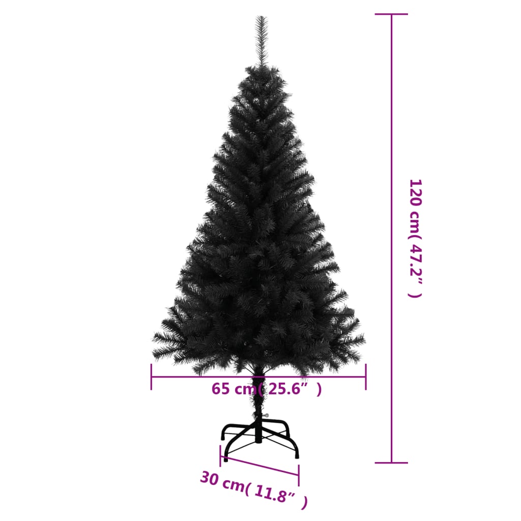 vidaXL Umelý vianočný stromček so stojanom, čierny 120 cm, PVC