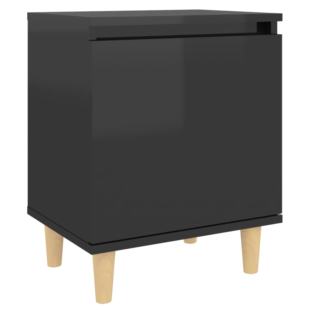 vidaXL Nočný stolík nohy z masívneho dreva lesklý čierny 40x30x50 cm
