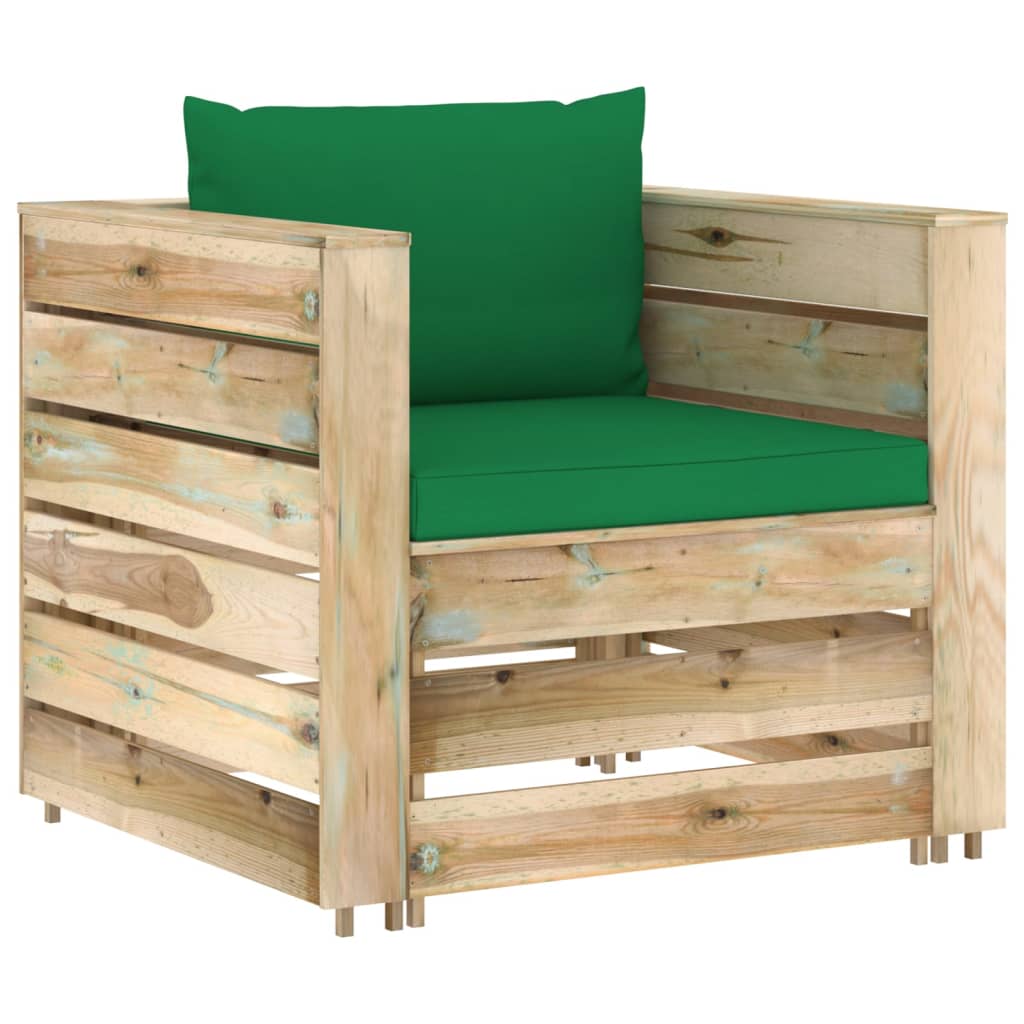 vidaXL 7-dielna záhradná súprava+podložky, zelené impregnované drevo