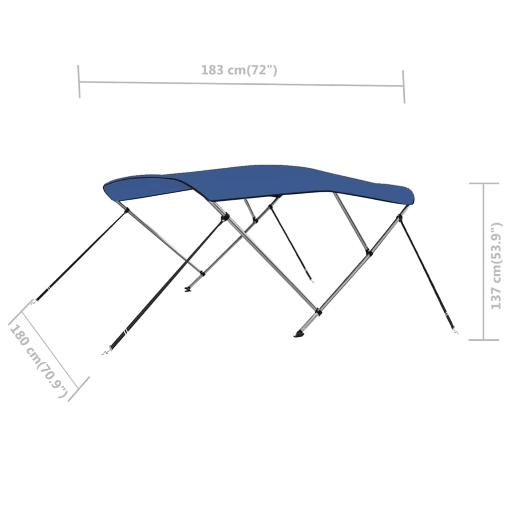 vidaXL Strieška Bimini s 3 oblúkmi, modrá 183x180x137 cm