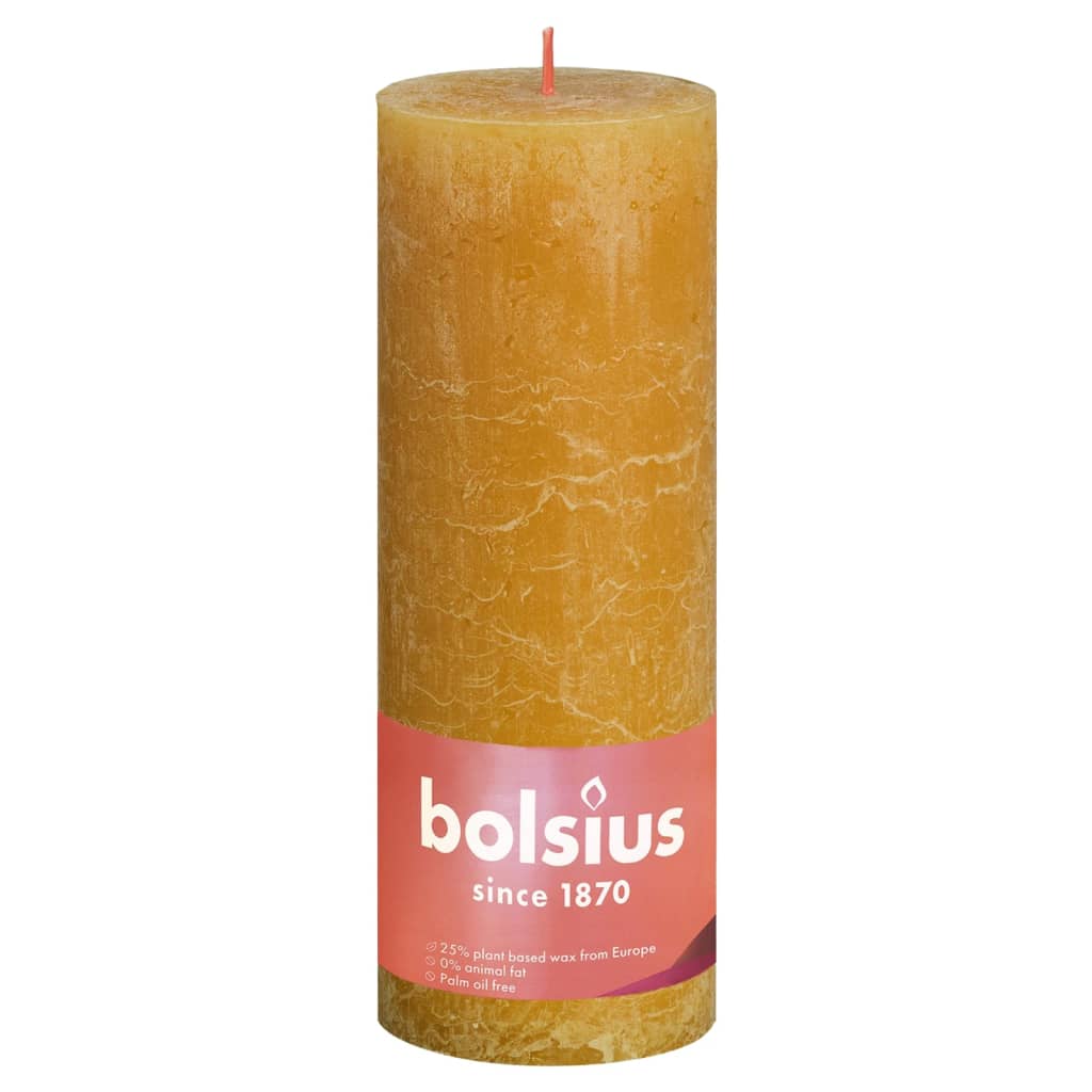 Bolsius Rustikálne valcové sviečky Shine 4 ks 190x68 mm, medovo žlté