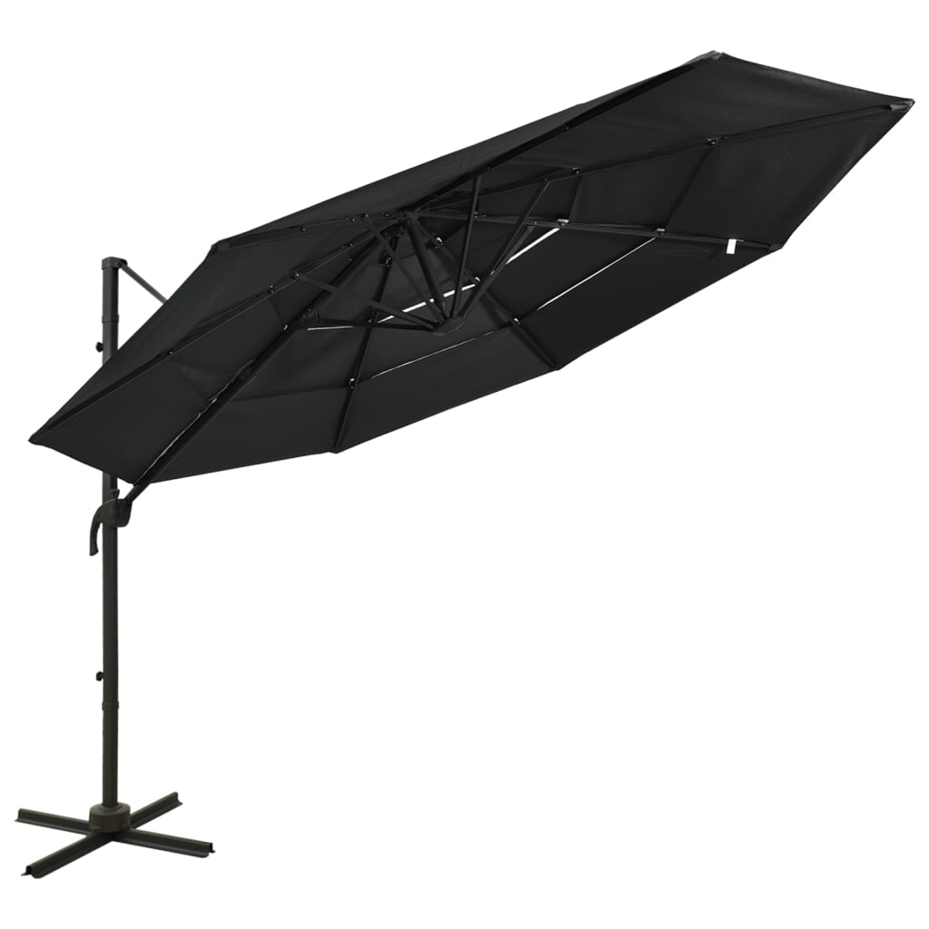 vidaXL 4-stupňový slnečník s hliníkovou tyčou čierny 3x3 m