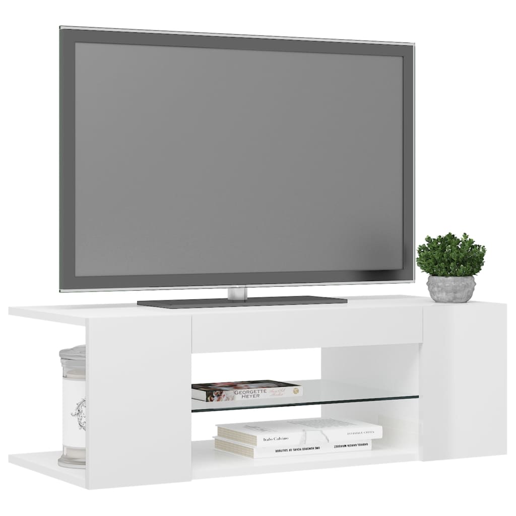 vidaXL TV skrinka s LED svetlami lesklá biela 90x39x30 cm