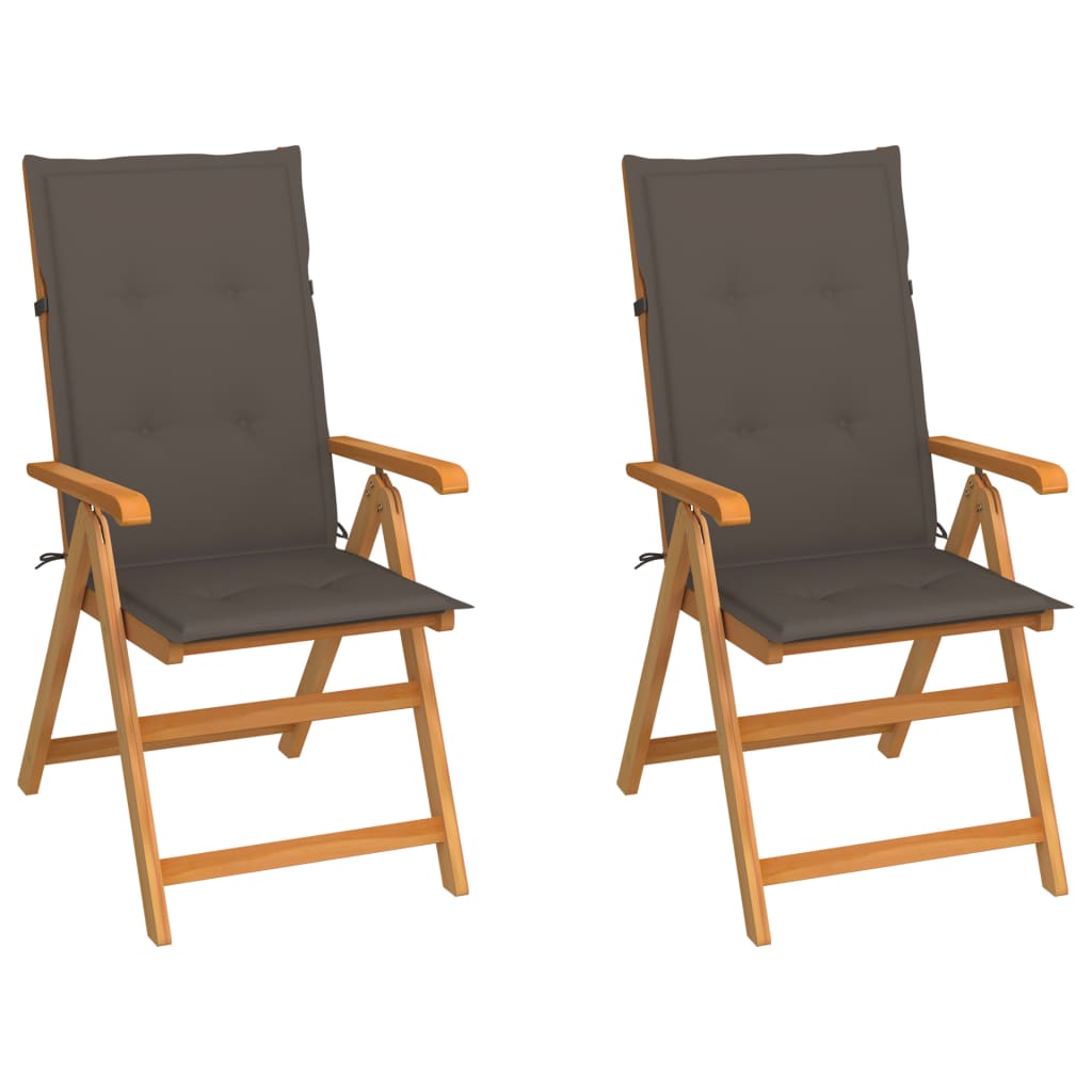 vidaXL Záhradné stoličky 2 ks so sivohnedými podložkami tíkový masív
