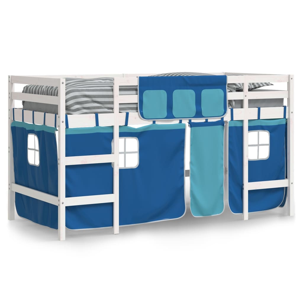 vidaXL Detská vyvýšená posteľ závesy modrá 80x200 cm masívna borovica