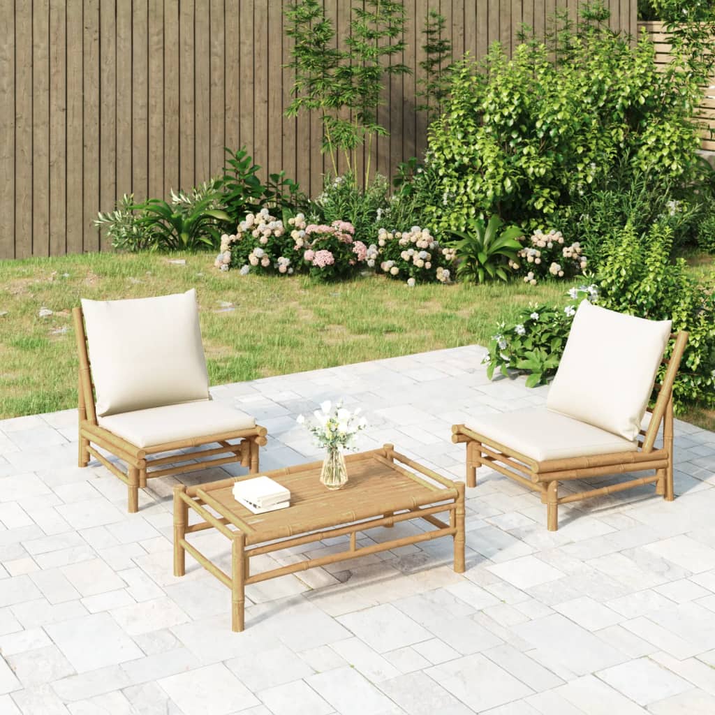vidaXL Záhradné stoličky 2 ks s krémovo-bielymi vankúšmi bambus