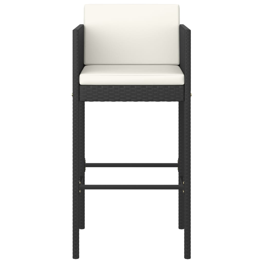 vidaXL Barové stoličky 4 ks s podložkami čierne polyratanové