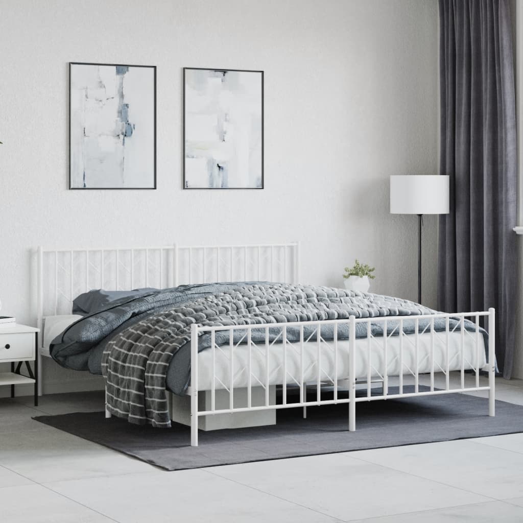 vidaXL Kovový rám postele s predným a zadným čelom biely 183x213 cm