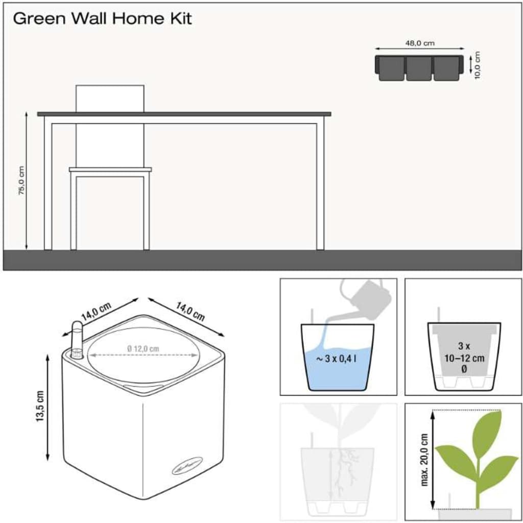 LECHUZA Kvetináče 3 ks Green Wall Home Kit lesklé antracitové