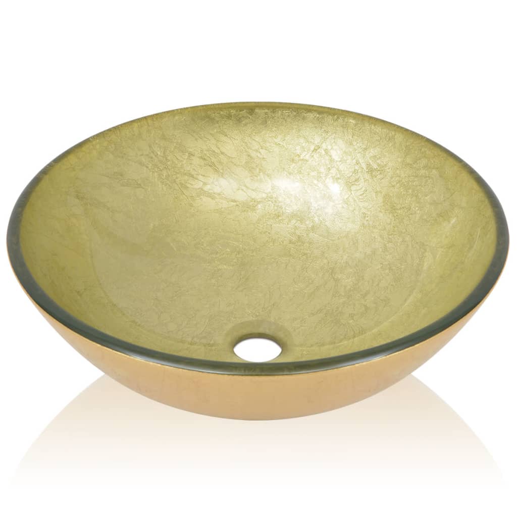 vidaXL Umývadlo z tvrdeného skla, 45 cm, zlaté
