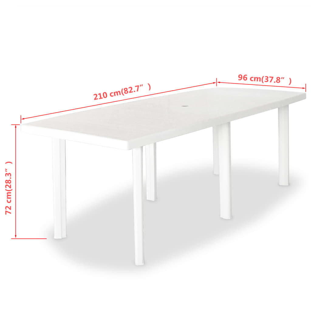 vidaXL Záhradný stôl, biely 210x96x72 cm, plast