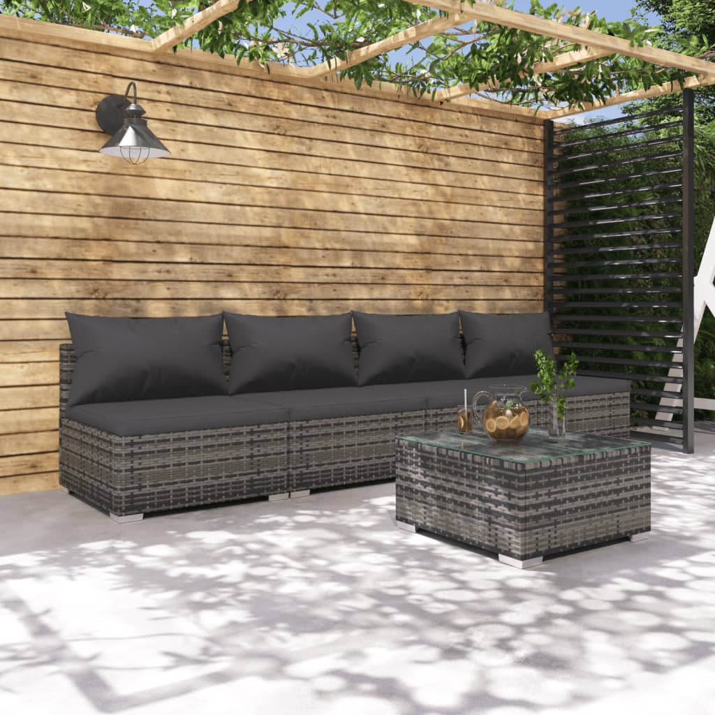 vidaXL 5-dielna záhradná sedacia súprava s vankúšmi polyratan sivá