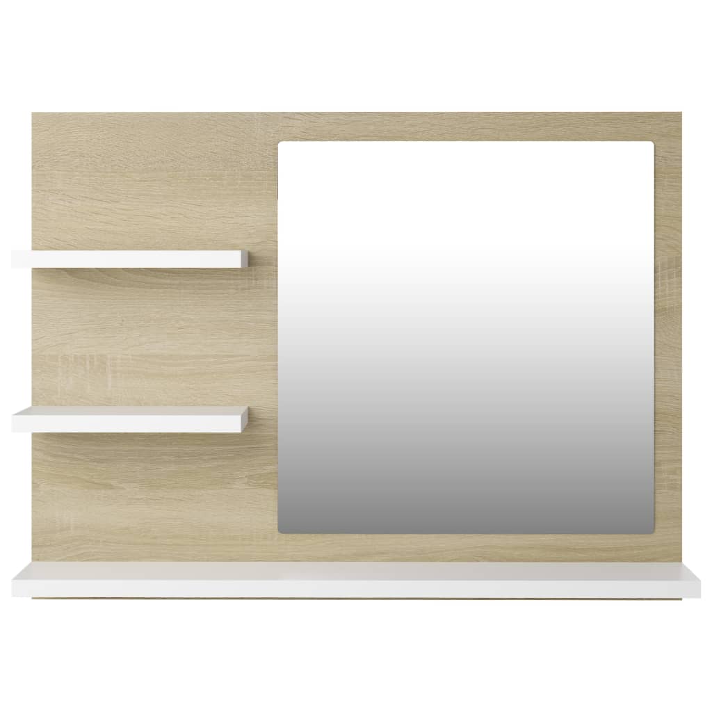 vidaXL Kúpeľňové zrkadlo, biele a sonoma 60x10,5x45 cm, drevotrieska