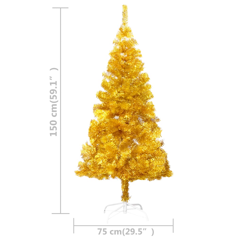 vidaXL Umelý vianočný stromček s LED a podstavcom zlatý 150 cm PET