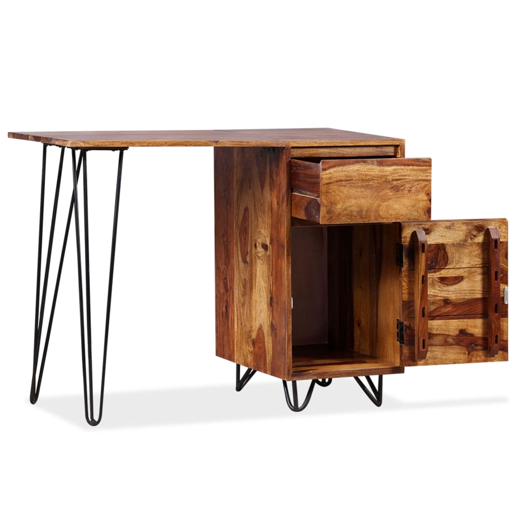 vidaXL Písací stôl s 1 zásuvkou a 1 skrinkou, masívne sheesamové drevo