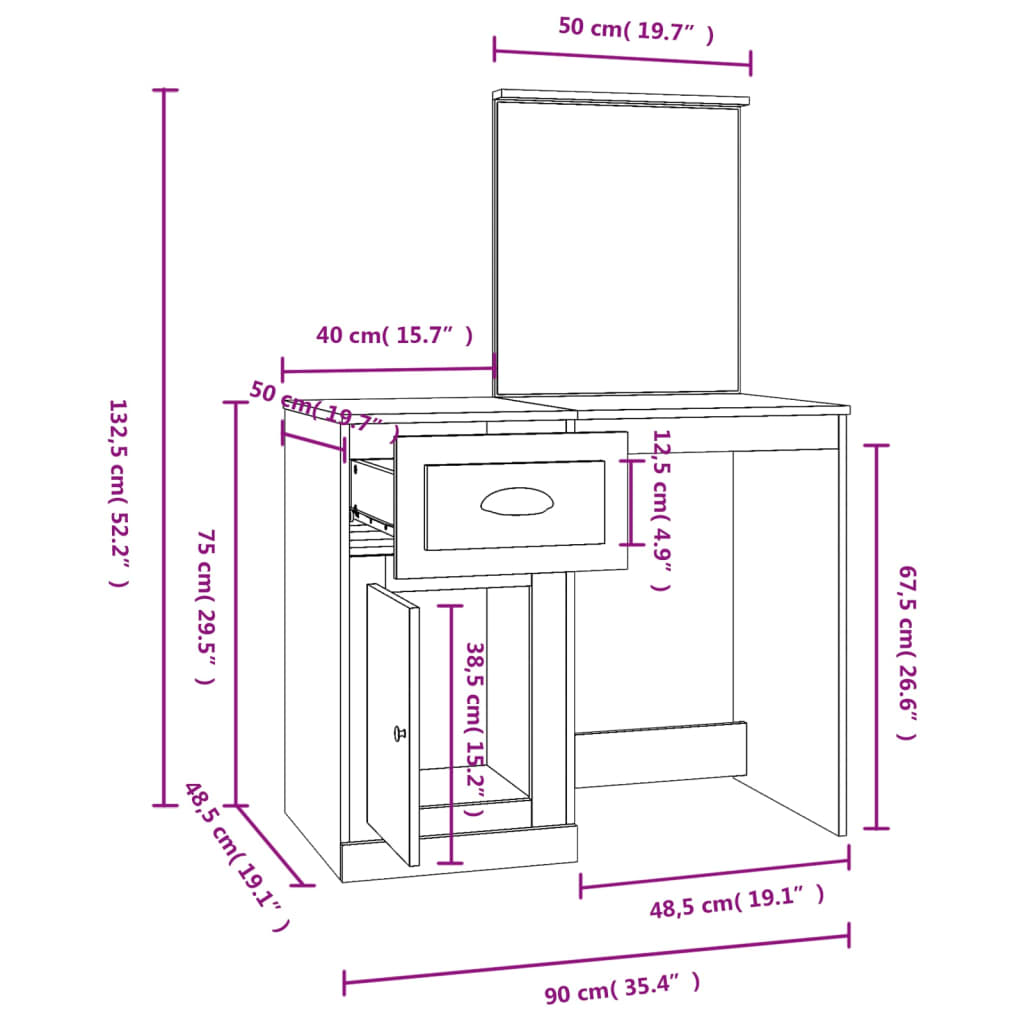 vidaXL Toaletný stolík so zrkadlom betónový sivý 90x50x132,5 cm drevo