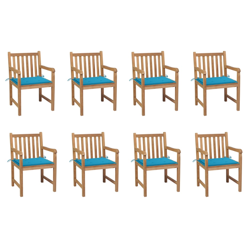 vidaXL Záhradné stoličky 8 ks s modrými podložkami tíkový masív