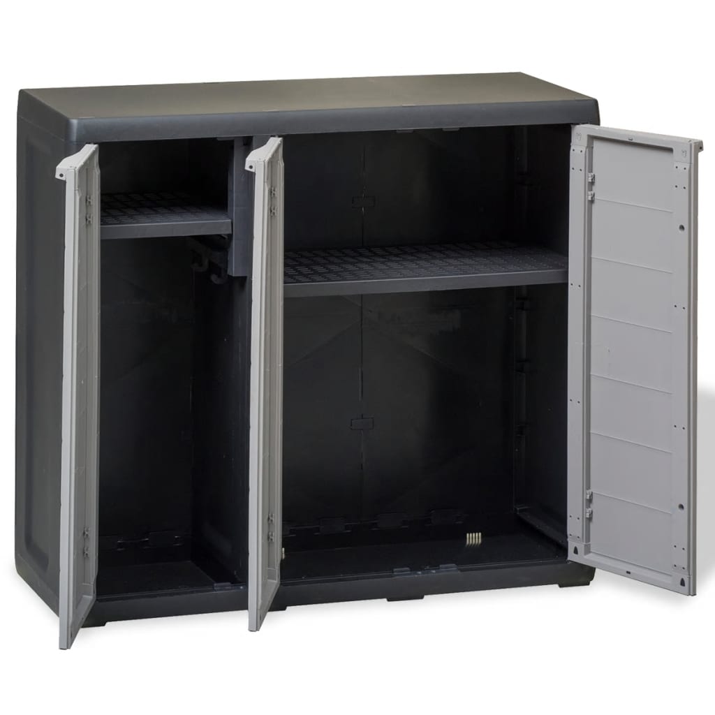 vidaXL Záhradná skladovacia skrinka s 2 policami, čierna a sivá