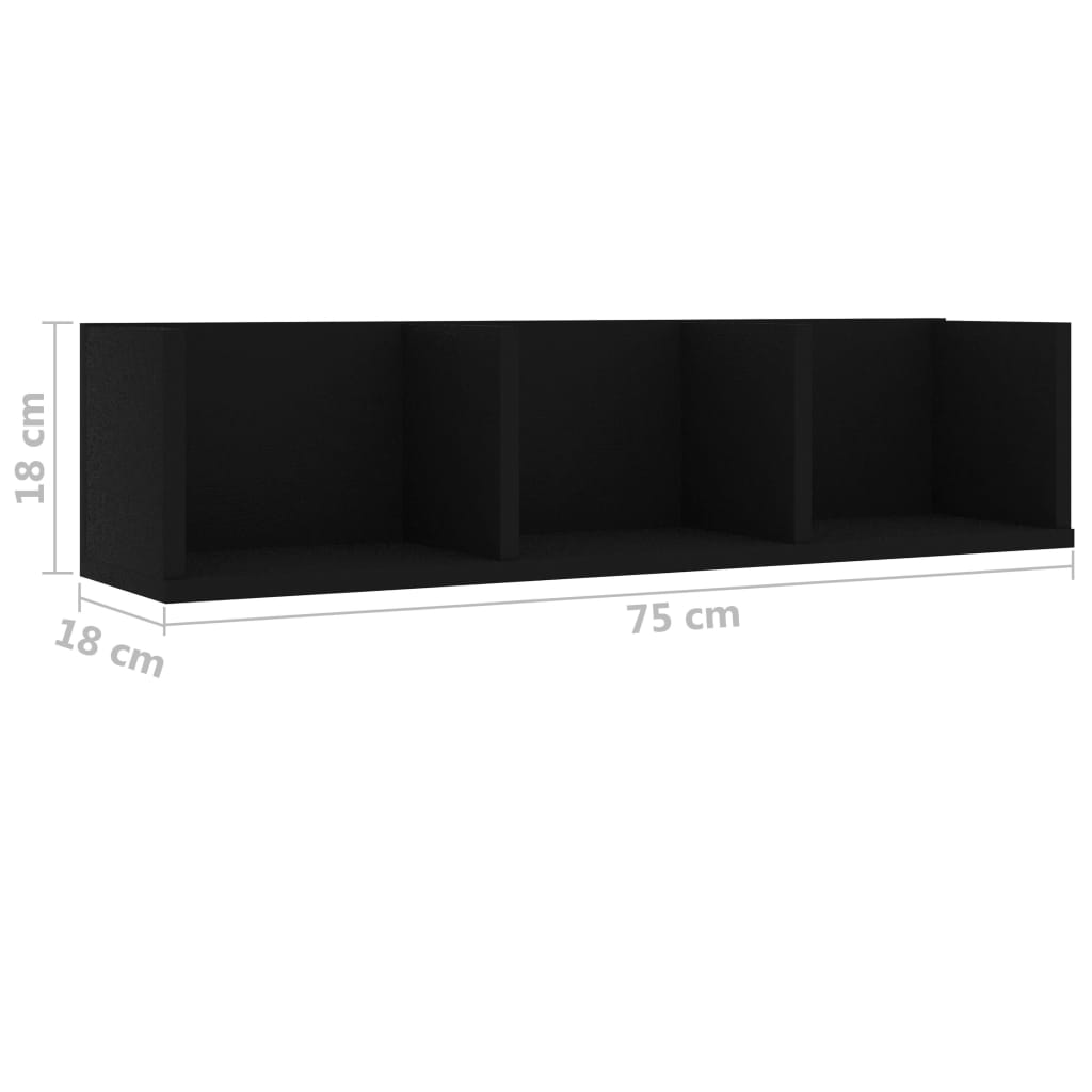 vidaXL Nástenná polica na CD, čierna 75x18x18 cm, kompozitné drevo
