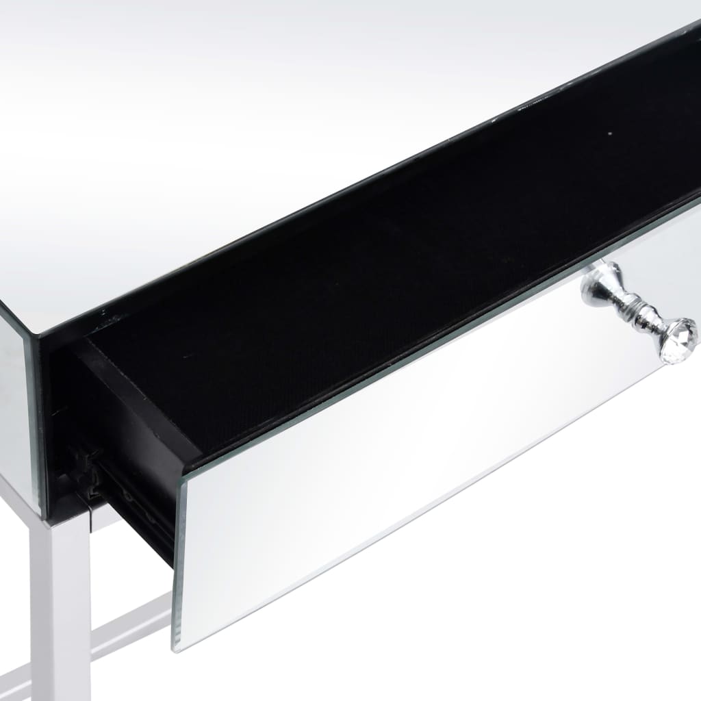 vidaXL Zrkadlový konzolový stolík, oceľ a sklo 107x33x77 cm
