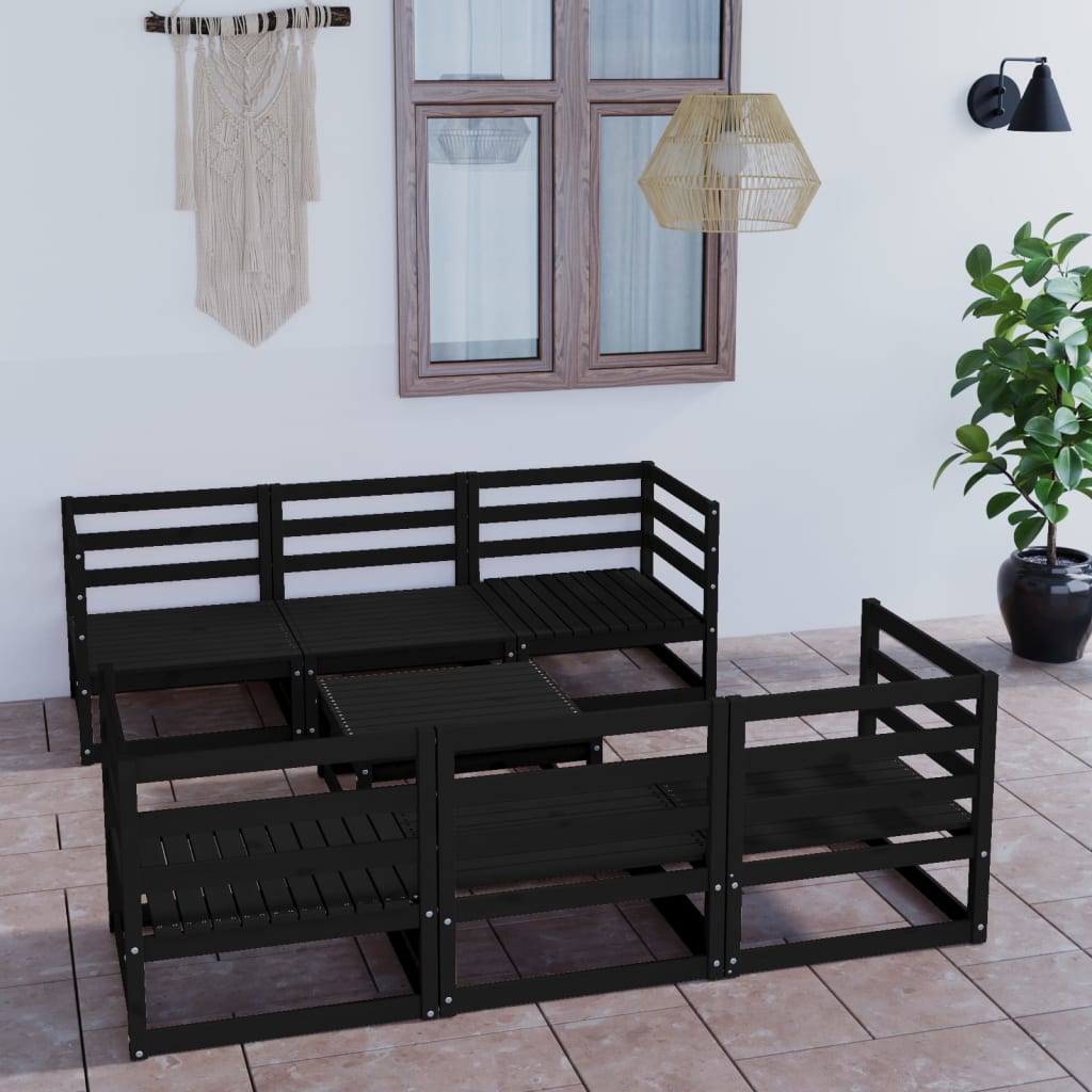 vidaXL 7-dielna záhradná sedacia súprava čierna masívna borovica