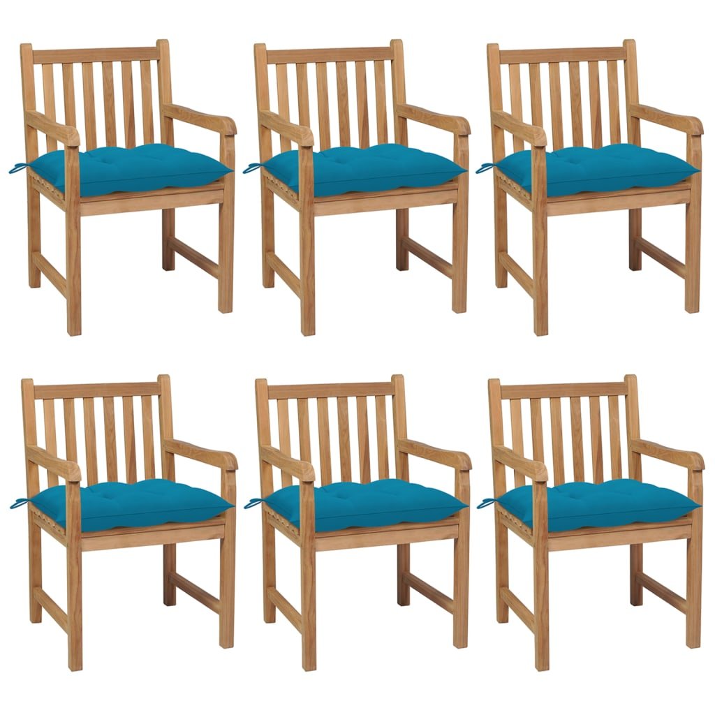 vidaXL Záhradné stoličky 6 ks so svetlomodrými podložkami tíkový masív