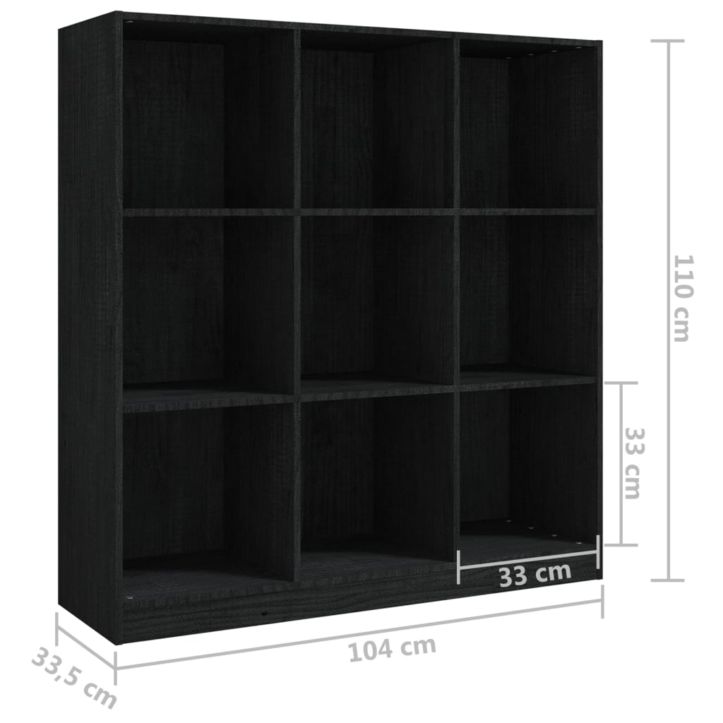 vidaXL Knižnica/deliaca stena čierna 104x33,5x110 cm masívna borovica