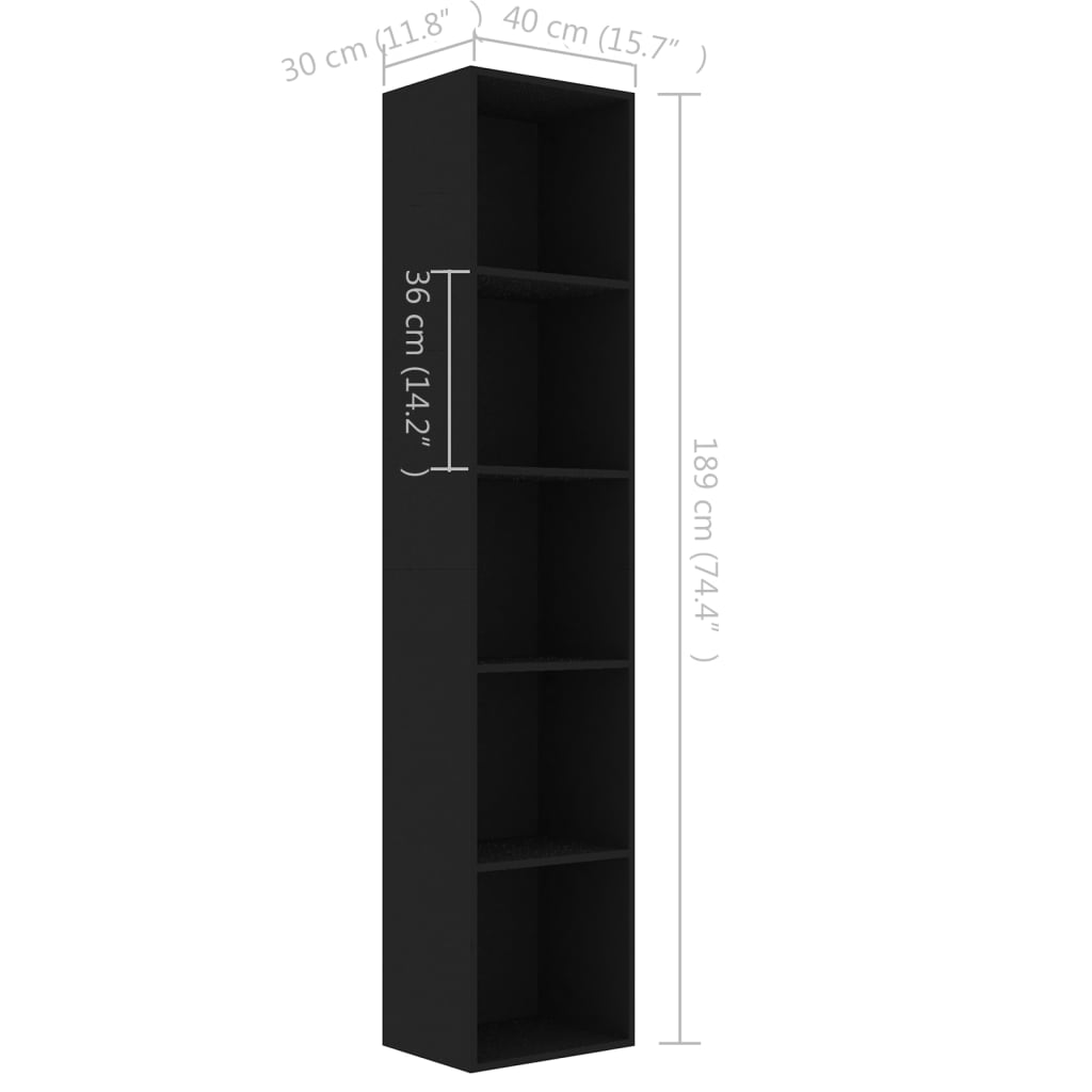 vidaXL Knižnica, čierna 40x30x189 cm, kompozitné drevo