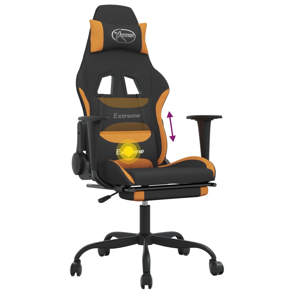 vidaXL Herná masážna stolička s podnožkou čierna a oranžová látková