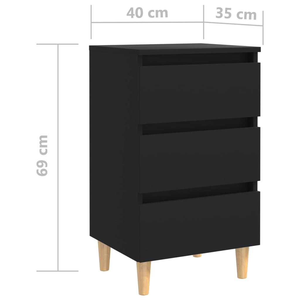 vidaXL Nočný stolík nohy z masívneho dreva čierny 40x35x69 cm