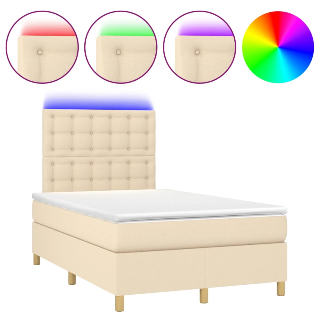 vidaXL Boxspring posteľ s matracom a LED krémová 120x190 cm látka
