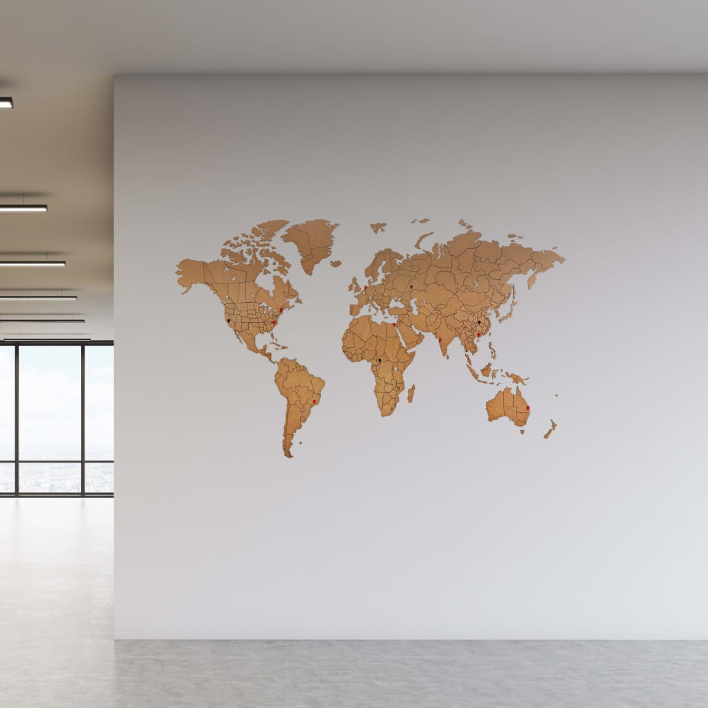 MiMi Innovations Nástenná mapa sveta Luxury, puzzle, hnedá 150x90 cm