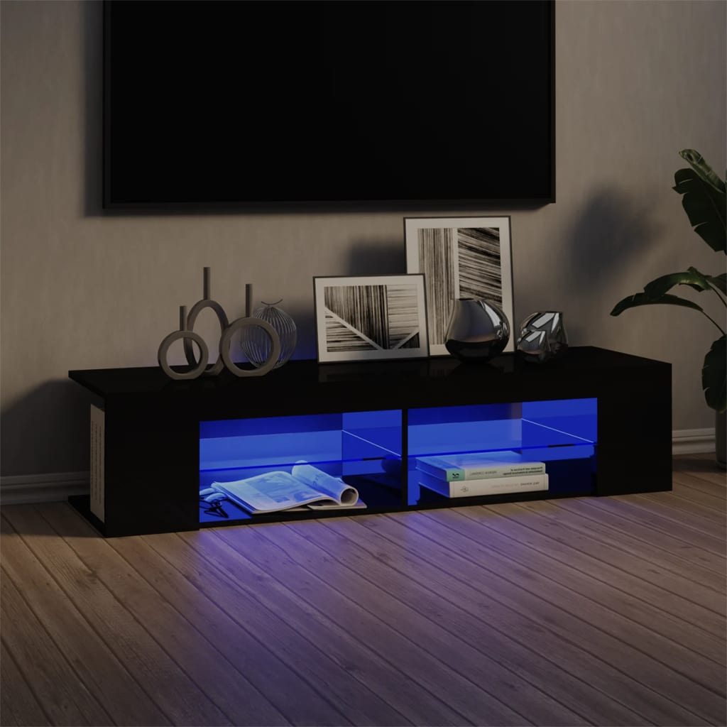 vidaXL TV skrinka s LED svetlami lesklá čierna 135x39x30 cm