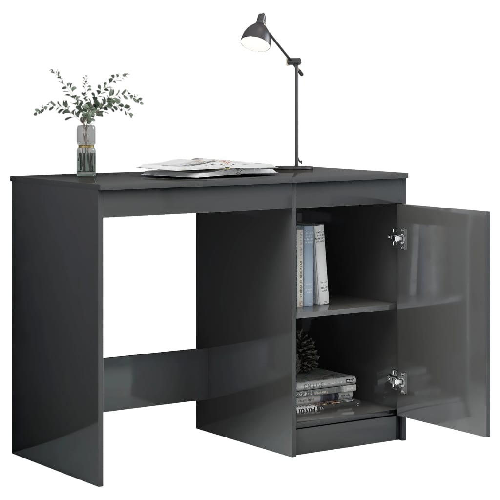 vidaXL Písací stôl, lesklý sivý 100x50x76 cm, drevotrieska
