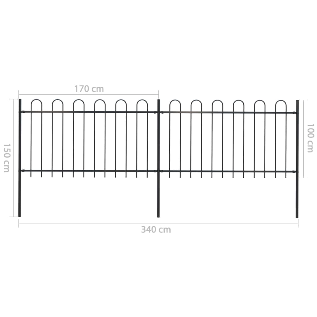 vidaXL Záhradný plot s oblúkovým zakončením, oceľ 3,4x1 m, čierny