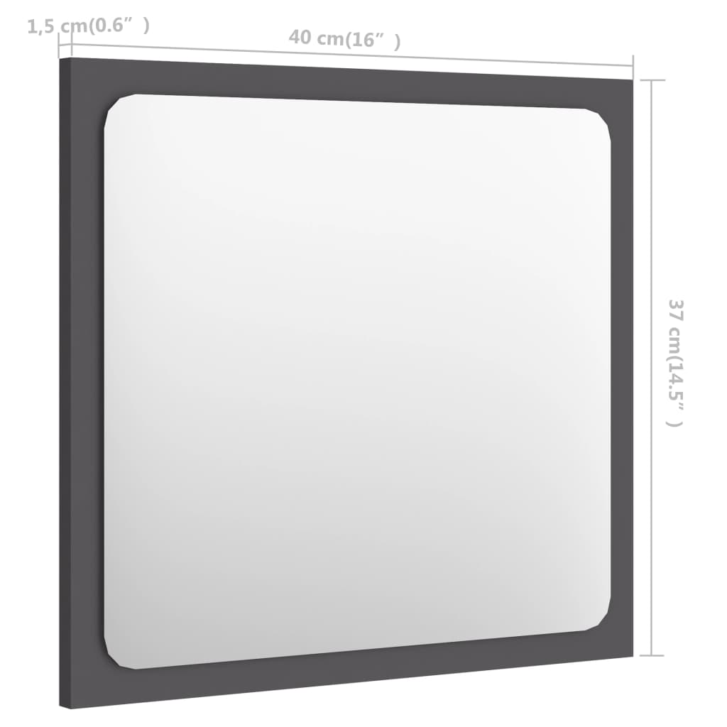 vidaXL Kúpeľňové zrkadlo, sivé 40x1,5x37 cm, kompozitné drevo