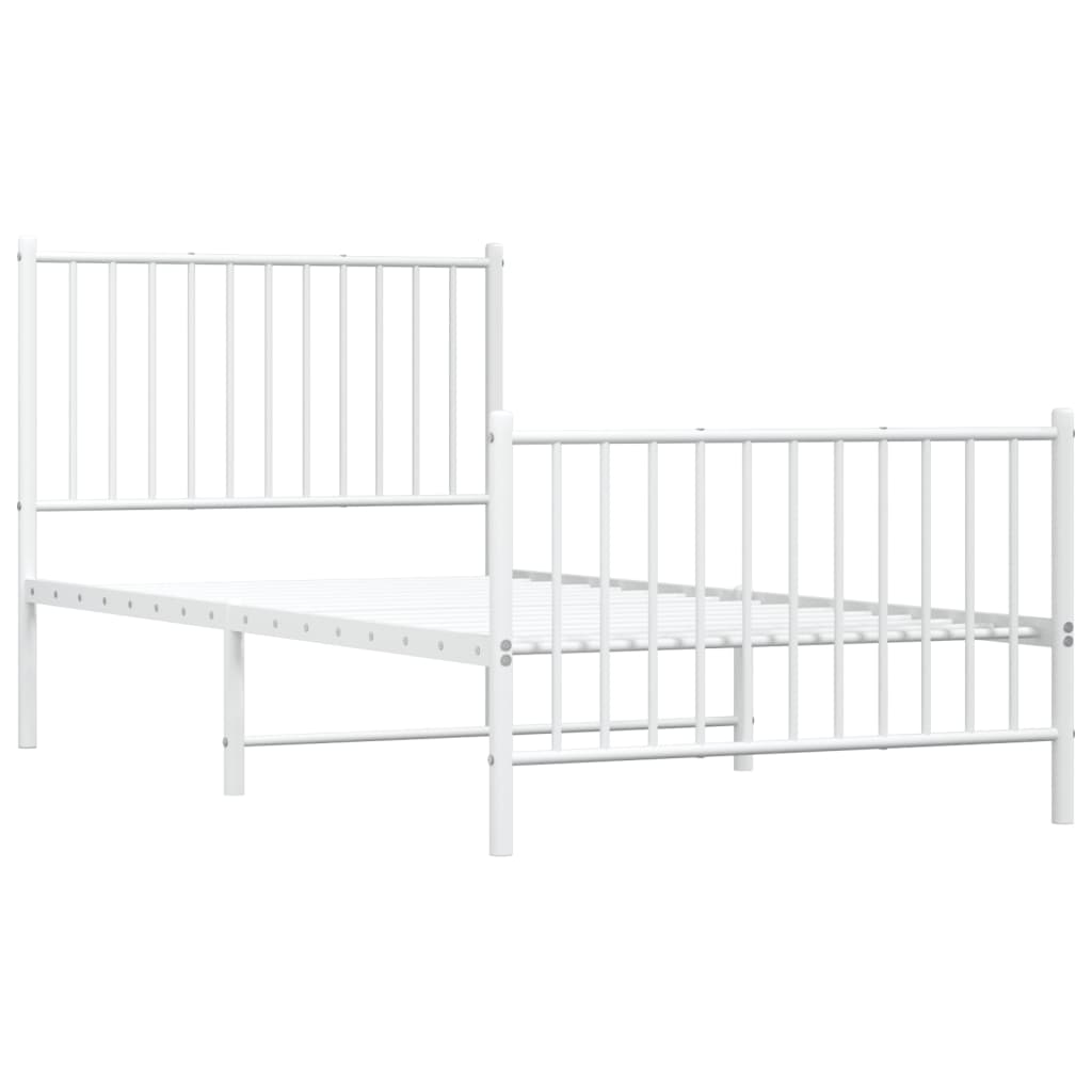 vidaXL Kovový rám postele s čelom a podnožkou biely 90x190 cm