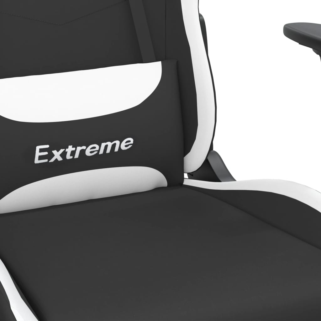 vidaXL Herná masážna stolička s podnožkou čierna a biela látková