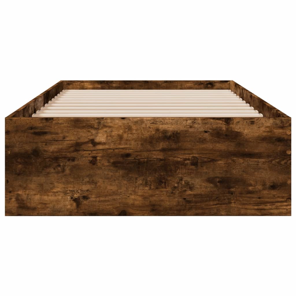 vidaXL Posteľný rám so zásuvkami dymový dub 90x190 cm kompozitné drevo