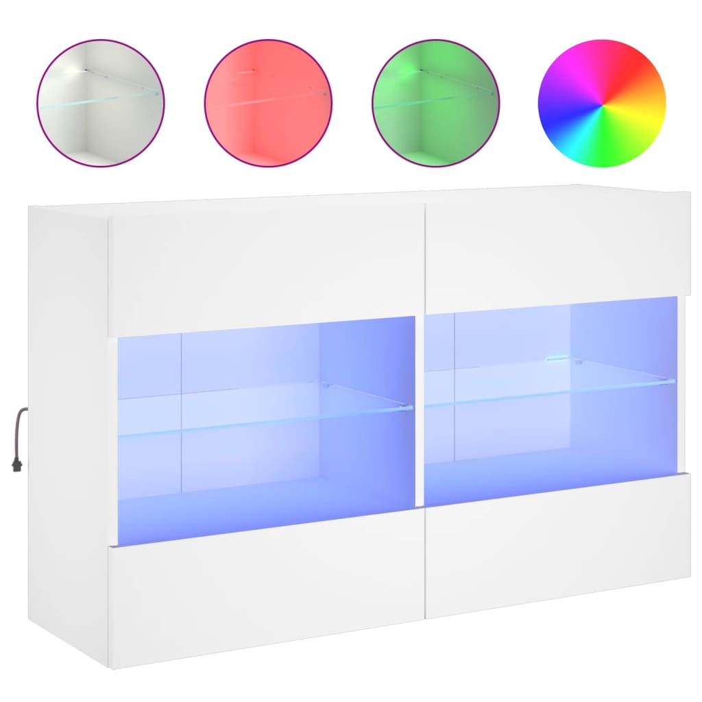 vidaXL TV nástenná skrinka s LED svetlami biela 98,5x30x60,5 cm