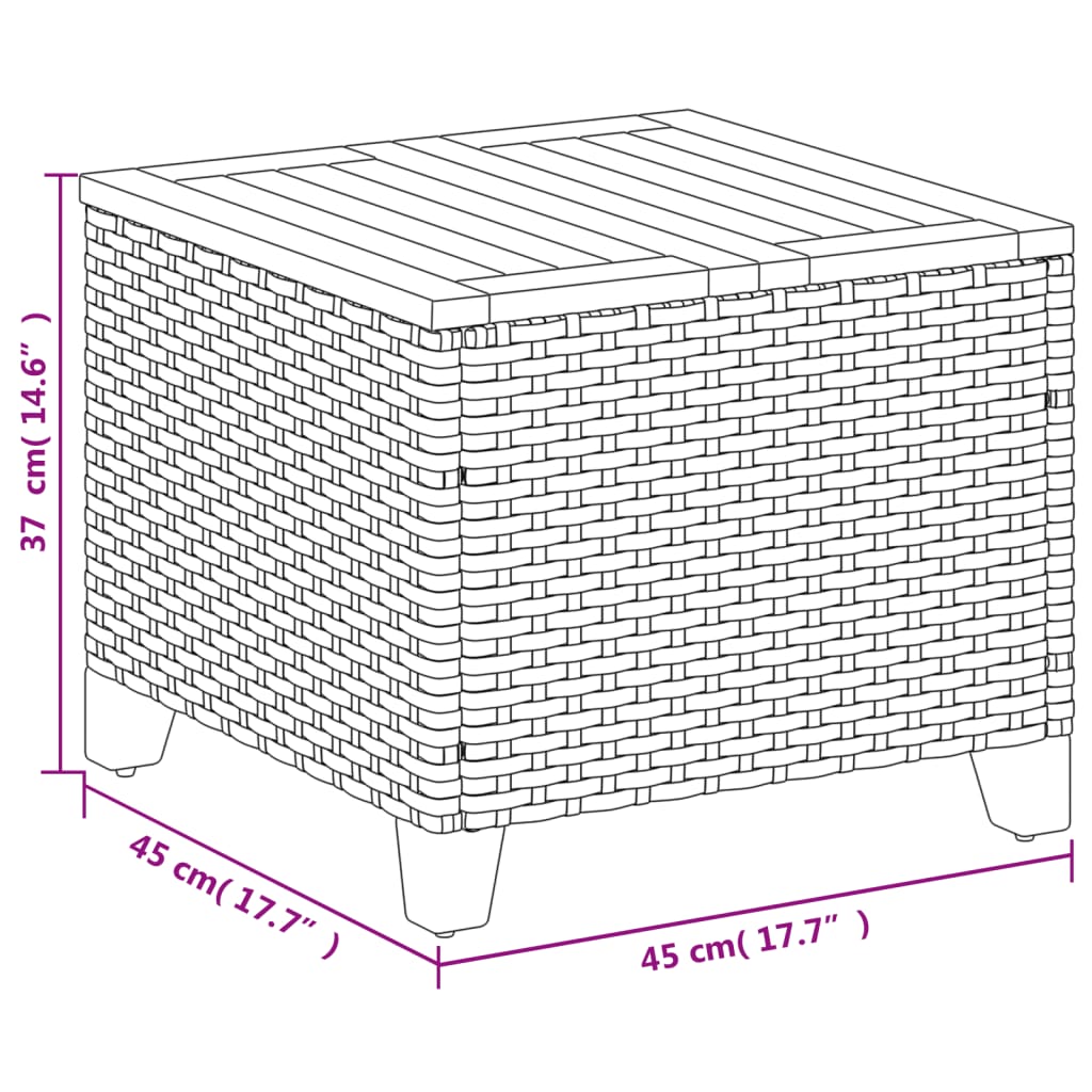 vidaXL Záhradný stôl béžový 45x45x37 cm polyratan akáciové drevo