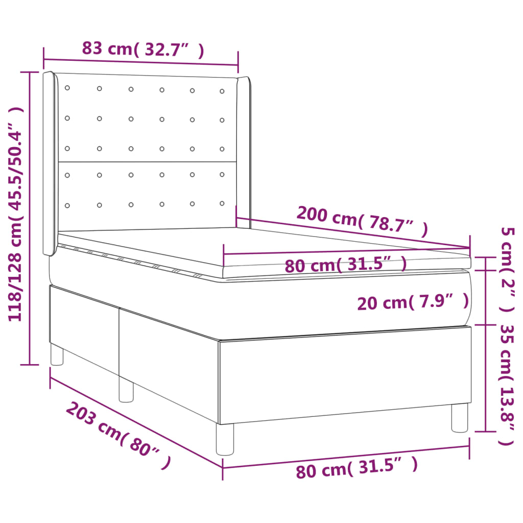 vidaXL Posteľný rám boxsping s matracom bledosivý 80x200 cm látka