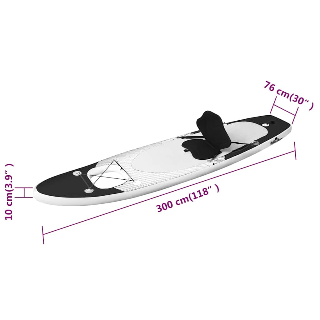 vidaXL Nafukovací Stand up paddleboard čierny 300x76x10 cm