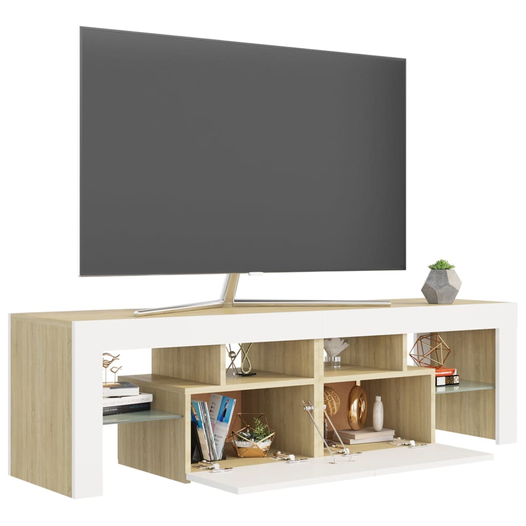vidaXL TV skrinka s LED svetlami, biela a dub sonoma 140x36,5x40 cm