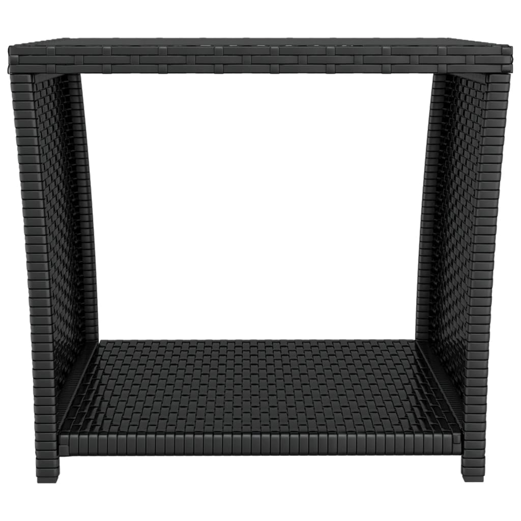 vidaXL Čajový stolík sklenená doska čierny polyratan a tvrdené sklo