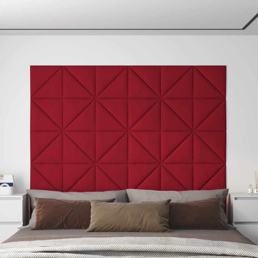 vidaXL Nástenné panely 12 ks vínovočervené 30x30 cm zamat 0,54 m²