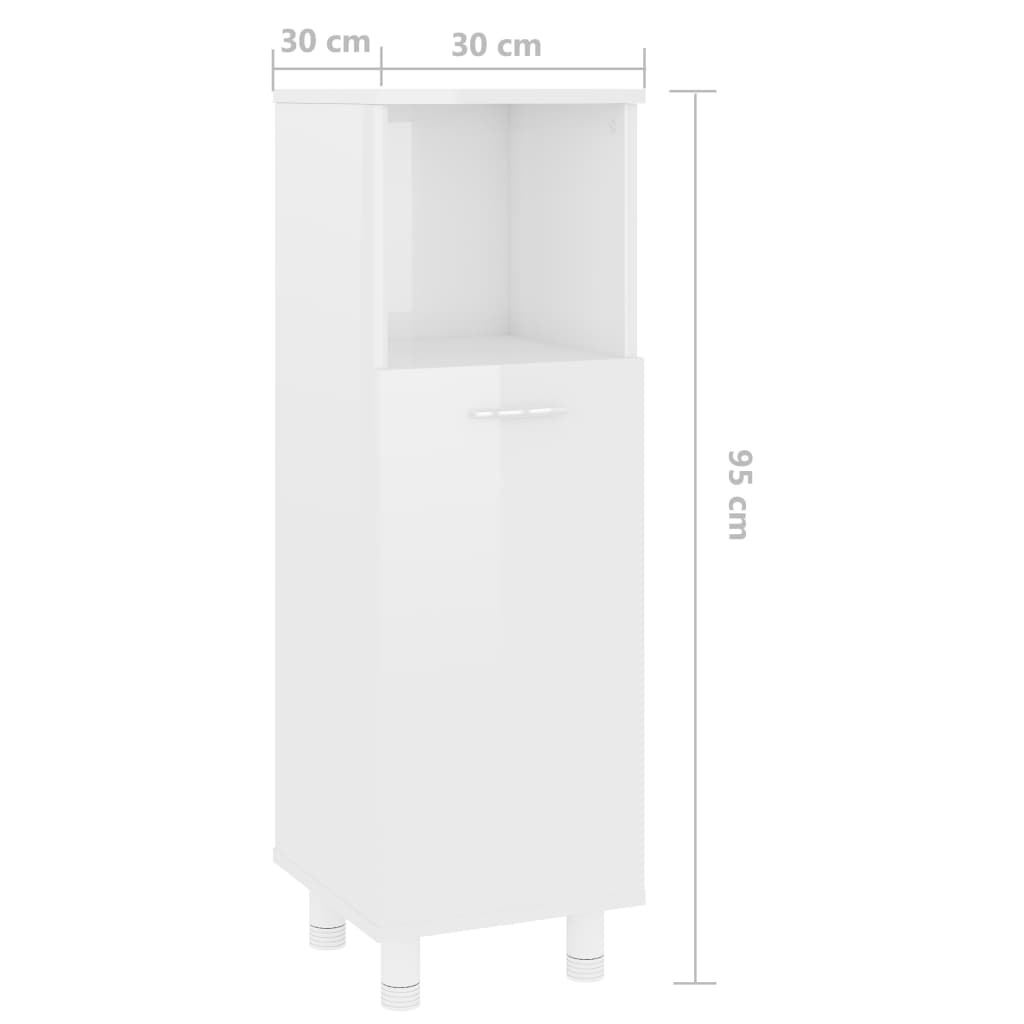 vidaXL Skrinka do kúpeľne, lesklá biela 30x30x95 cm, kompozitné drevo