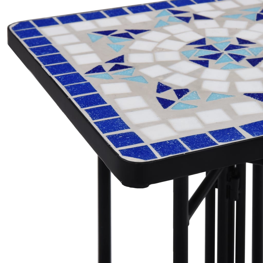 vidaXL Mozaikový príručný stolík, modro biely, keramika
