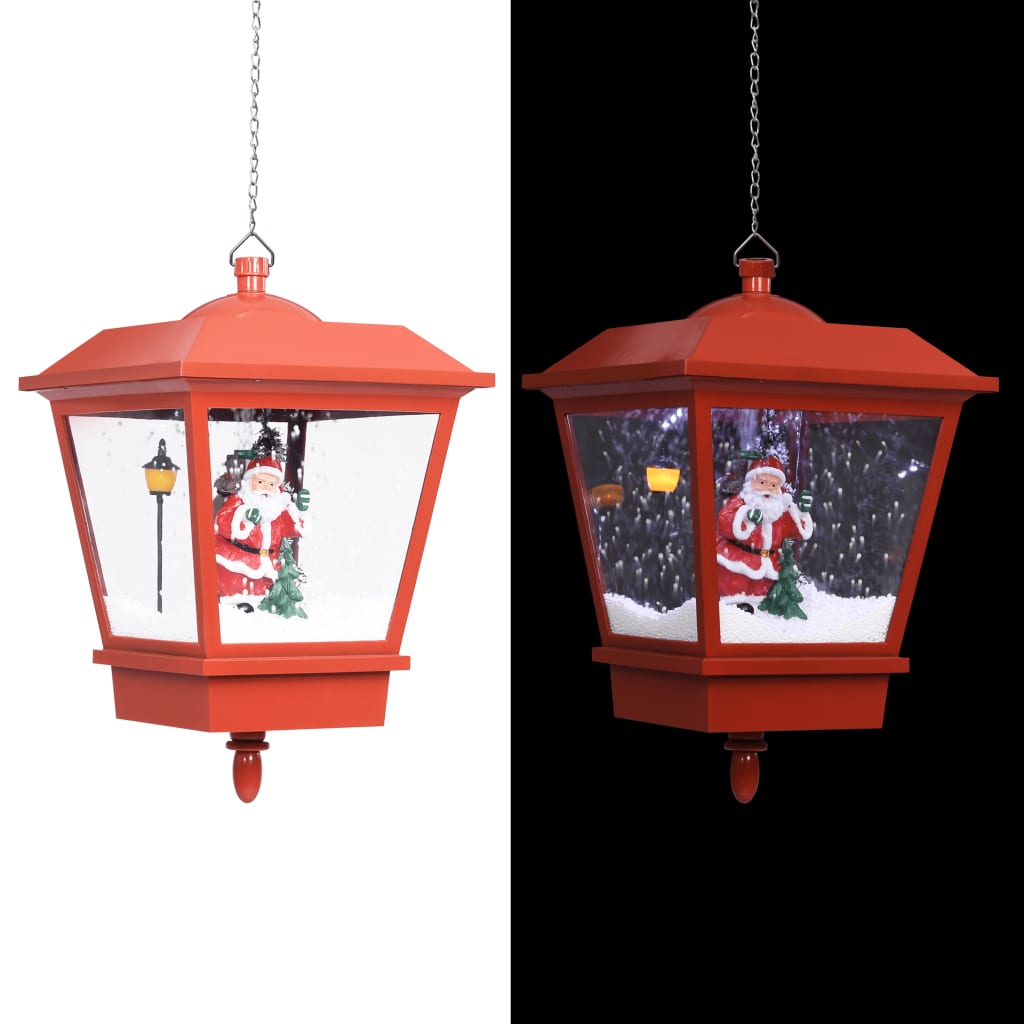 vidaXL Vianočná závesná lampa s LED osvetlením a Santom červená 27x27x45 cm