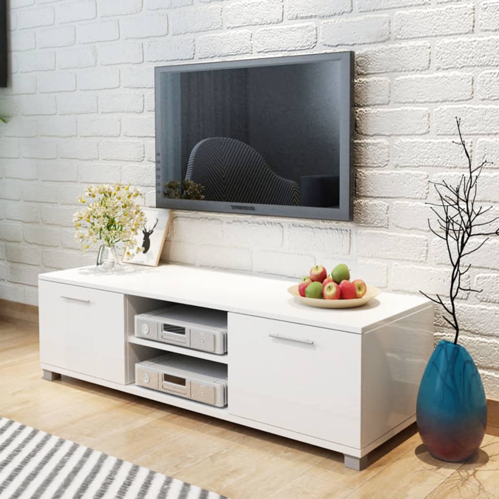 vidaXL TV skrinka, lesklá biela 120x40,5x35 cm